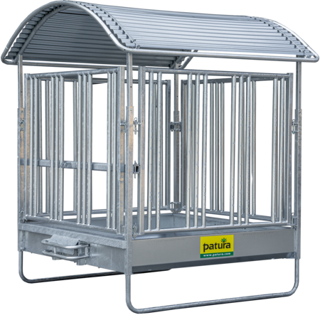 Porte-foin carré Patura avec mangeoires de sécurité pour chevaux (prix spécial - exposition), y compris protection du bord du toit + barre de sécurité à trois points
