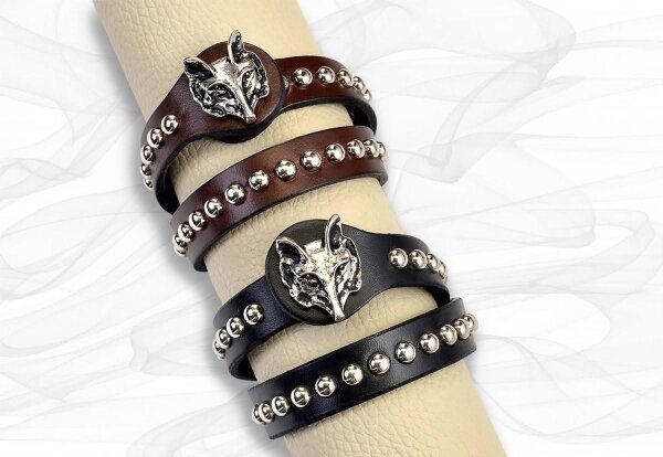 Bracelet enrouleur rustique Hunt Club avec tête de renard brun