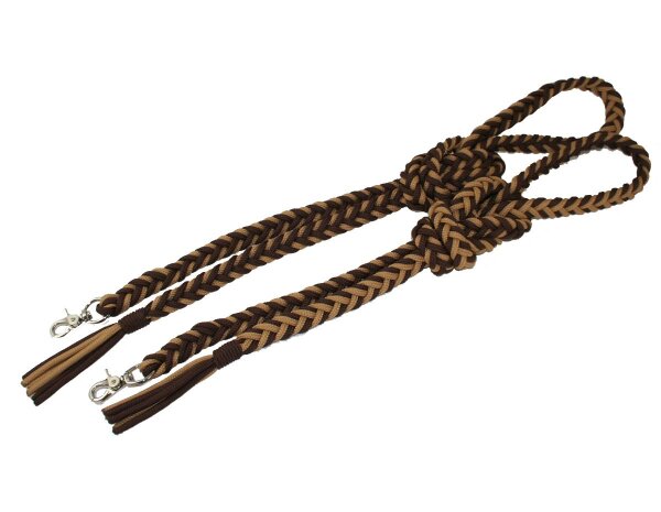Rênes « Gari » tressées Western marron-beige